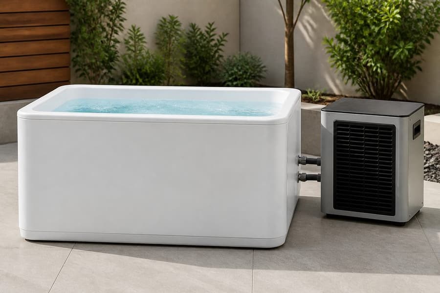 Illustrative home cold plunge tub for planning a backyard or patio setup