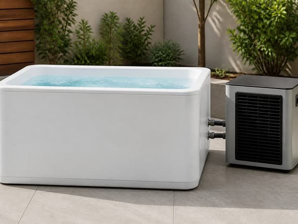 Home cold plunge tub with chiller (illustrative)