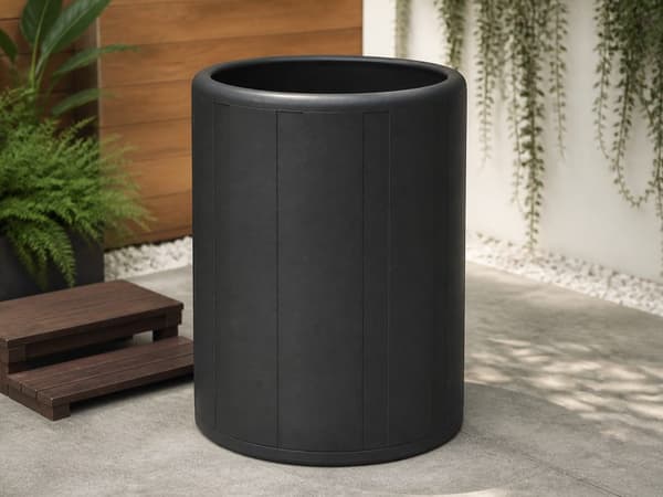 Insulated cold plunge barrel (illustrative)