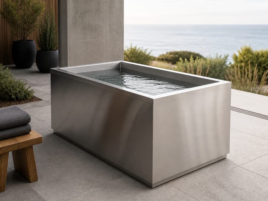 Premium stainless home cold plunge (illustrative)