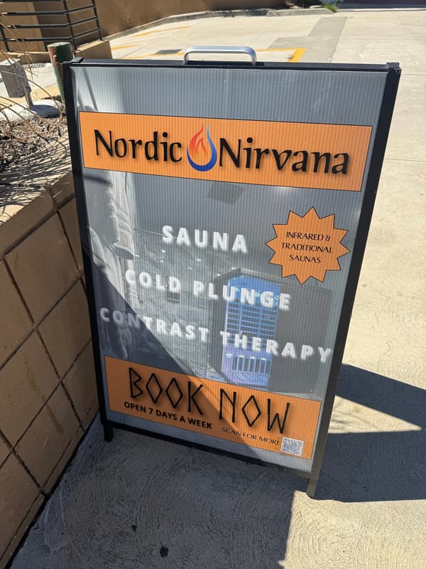 Nordic Nirvana A-frame sidewalk sign for cold water immersion and sauna